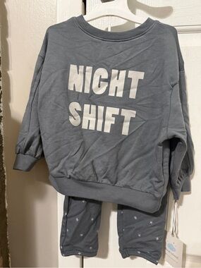 Target Kids Grey Pajama Set with 'Night Shift' Print